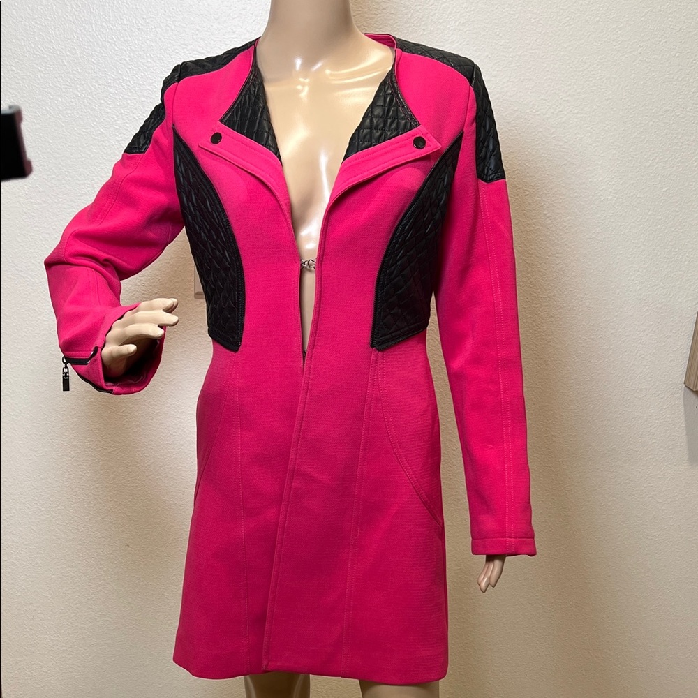 Hot Pink Leather Accent Peacoat